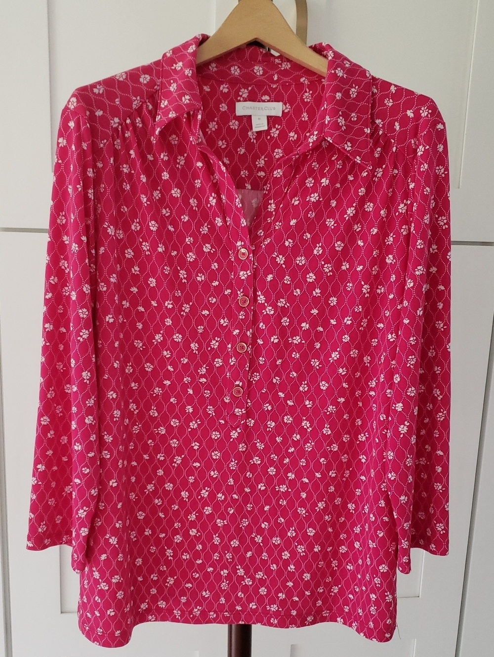 Charter Club Hot Pink Floral-Print Button Down Shirt